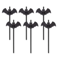 Μαύρα Καλαμάκια Halloween με Νυχτερίδες – 12 τμχ.