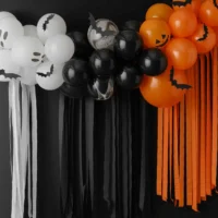 DIY Γιρλάντα Μπαλονιών Halloween με Νυχτερίδες – Πορτοκαλί, Μαύρη & Λευκή
